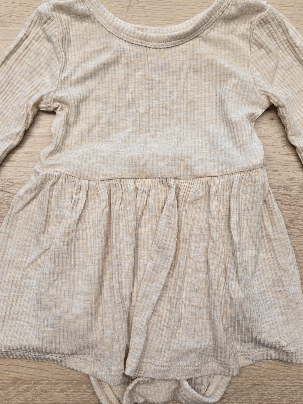 Little Sleepies Beige Ribbed Long Sleeve Bodysuit Dress 6-12M